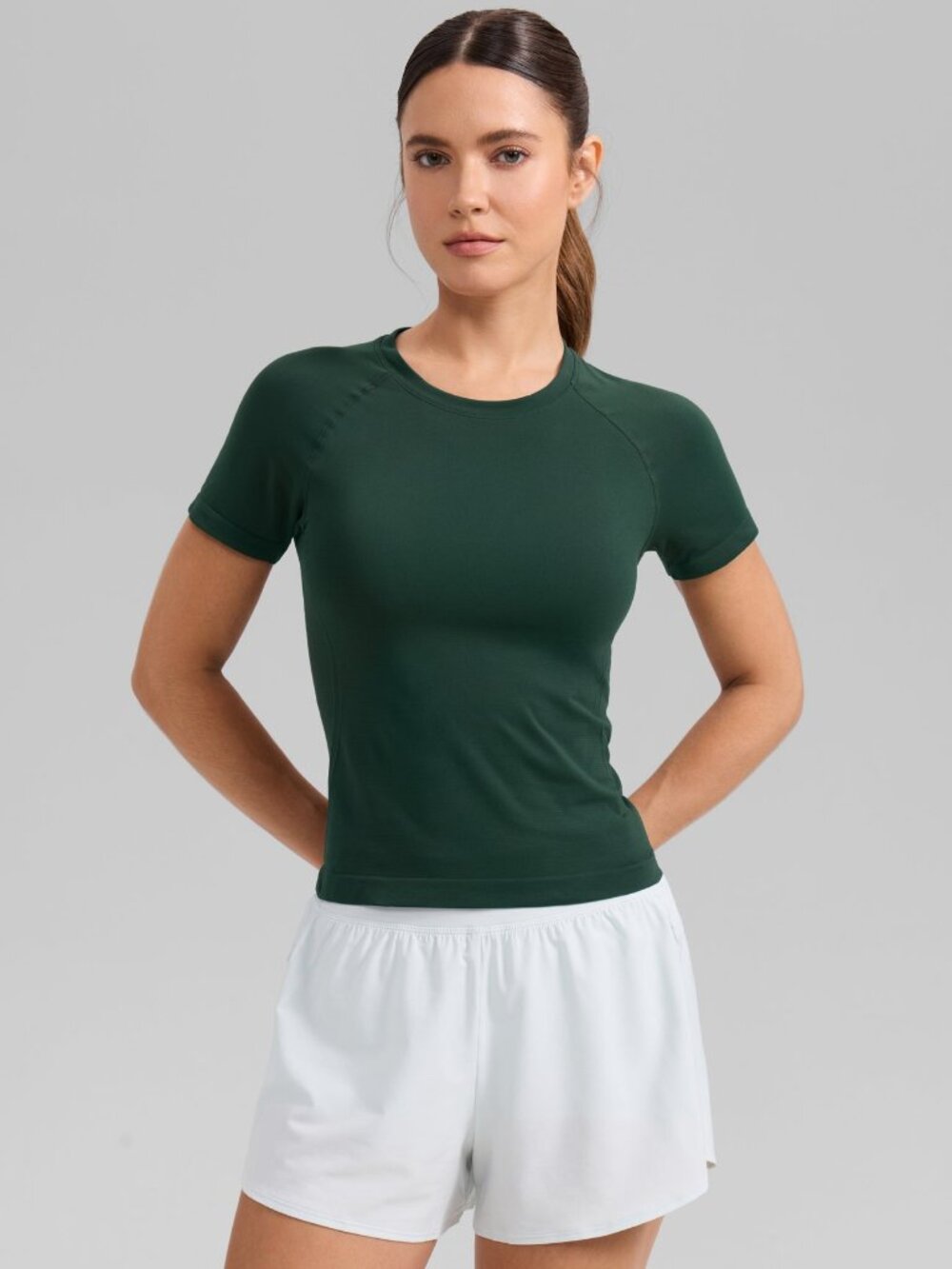 Seamless Waist Length Crewneck Short Sleeve